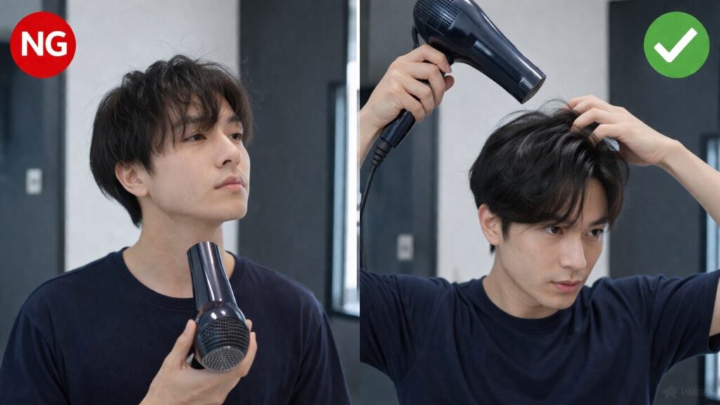 軟毛メンズ ドライヤー 乾かし方 NG例