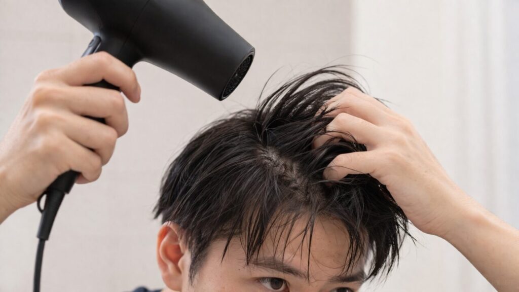 軟毛メンズ ドライヤー 根元を持ち上げる乾かし方