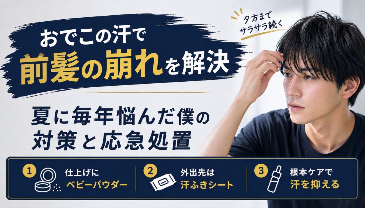 おでこ 汗 前髪 アイキャッチ