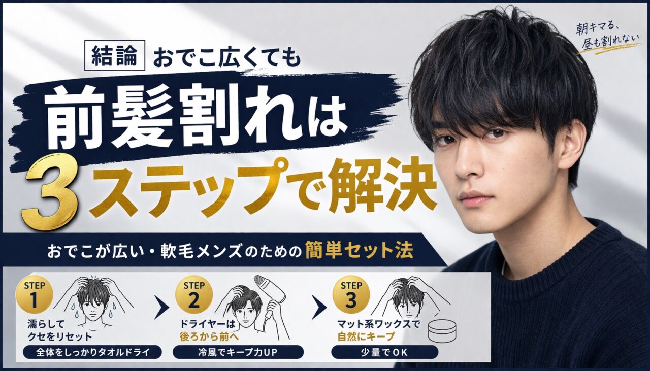 おでこが広いメンズの前髪が割れる原因とセット方法